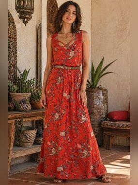 Vintage Floral Sleeveless Summer Goddess Maxi Dress 🔥1970s vibes | Trixxi XL